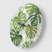 グリーンモンステラ熱帯水色 ラージ壁時計 (傾斜)