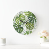 グリーンモンステラ熱帯水色 ラージ壁時計 (ホーム)