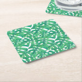 グリーンモンステラ熱帯葉のパターン スクエアペーパーコースター (アングル)