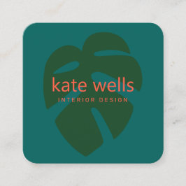 グリーンモンステラ熱帯葉のロゴインテリアデザイン スクエア名刺