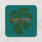 グリーンモンステラ熱帯葉のロゴインテリアデザイン スクエア名刺 (正面)