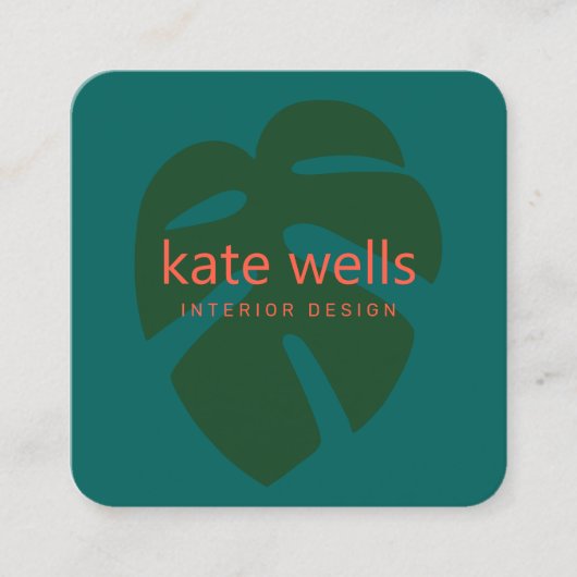 グリーンモンステラ熱帯葉のロゴインテリアデザイン スクエア名刺 (正面)