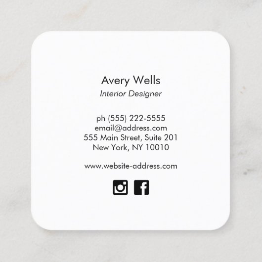 グリーンモンステラ熱帯葉のロゴインテリアデザイン スクエア名刺 (裏面)