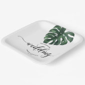 グリーンモンステラ結婚リーフの歓迎紙プレート ペーパープレート (傾斜あり)