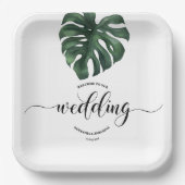 グリーンモンステラ結婚リーフの歓迎紙プレート ペーパープレート (正面)