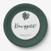 グリーンモンステラ結婚リーフの歓迎紙プレート ペーパープレート (正面)