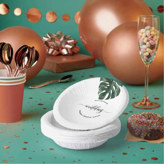 グリーンモンステラ結婚リーフへようこそ ペーパーボウル (複数)