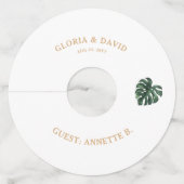 グリーンモンステラ結婚リーフズワイングラスラベル ワイングラスタグ (正面)