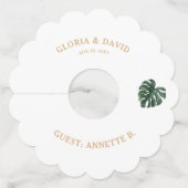グリーンモンステラ結婚リーフズワイングラスラベル ワイングラスタグ (正面)