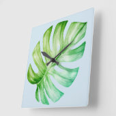 グリーンモンステラ葉植物性トロピカルブルー スクエア壁時計 (傾斜)