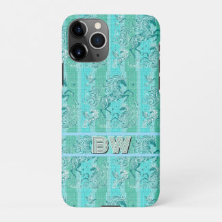 グリーンユニコーン格子模様モノグラムパーソナライズされた iPhone 11Proケース