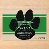 グリーンユニークとブラックの卒業式パウエレガントプリント アクリル招待状 (正面)