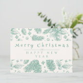 グリーンユニークフローララインアートメリークリスマス シーズンカード (スタンド正面)