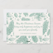 グリーンユニークフローララインアートメリークリスマス シーズンカード (裏面)