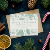 グリーンユニークフローララインアートメリークリスマス シーズンカード