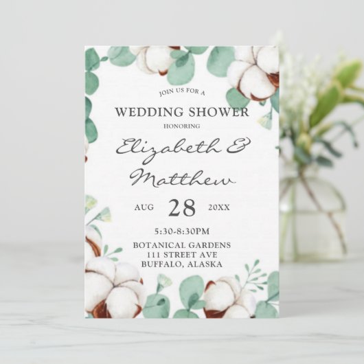 グリーンユーカリとコットンウェディングシャワー 招待状 (スタンド正面)