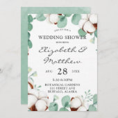 グリーンユーカリとコットンウェディングシャワー 招待状 (正面/裏面)
