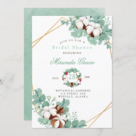 グリーンユーカリとコットンブライダルシャワー 招待状