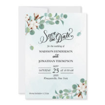 グリーンユーカリと綿花結婚式の日付を保存