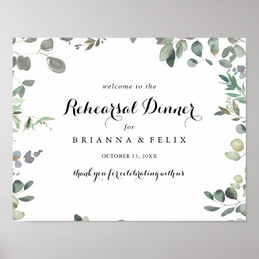 グリーンユーカリのリハーサルディナーウェルカムサイン ポスター (正面)