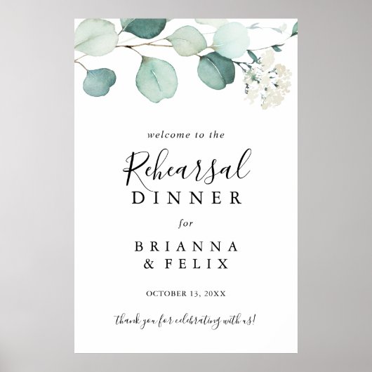 グリーンユーカリのリハーサルディナーウェルカムサイン ポスター (正面)