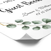 グリーンユーカリグリッター結婚ズゲストブックサイン ポスター (角)