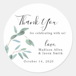 グリーンユーカリシンプルリーフ結婚の感謝 ラウンドシール