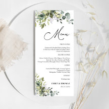 グリーンユーカリフローラブライダルシャワーメニュー