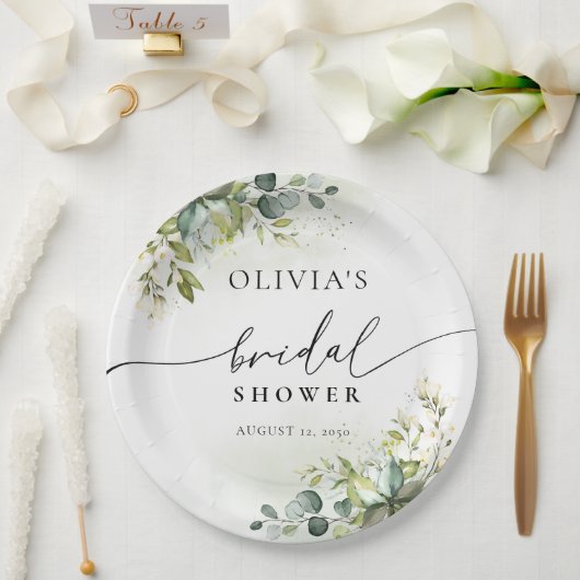 グリーンユーカリフローラブライダルシャワー紙プレート ペーパープレート (ウェディング)