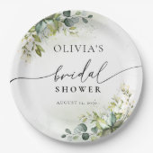 グリーンユーカリフローラブライダルシャワー紙プレート ペーパープレート (正面)