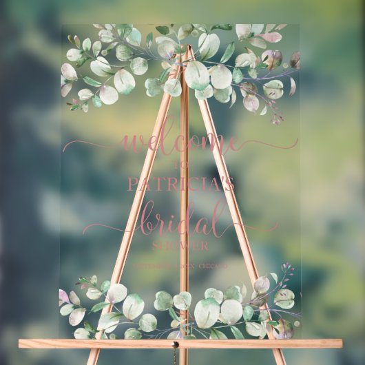 グリーンユーカリブライダルシャワーウェルカムサイン アクリルサイン (ニュートラル)