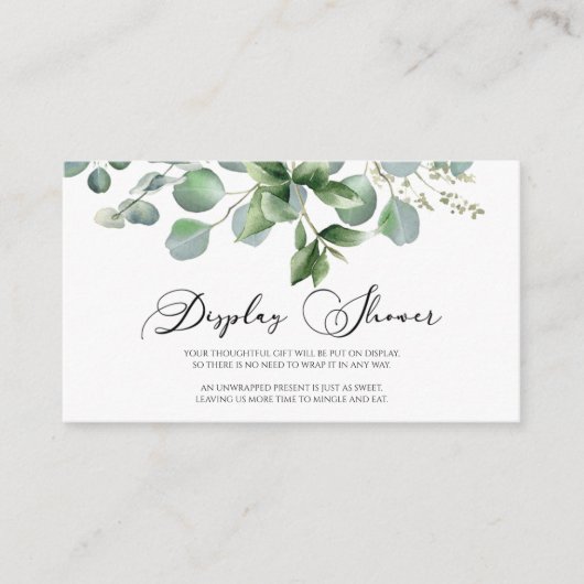 グリーンユーカリブライダルベビーシャワー表示シャワー エンクロージャーカード (正面)