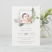 グリーンユーカリプタスファーンブロージフォトバプテスマ招待状 サンキューカード (スタンド正面)