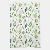 グリーンユーカリプタスファーンボタニカルウォーター色 キッチンタオル (縦)