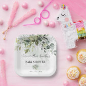 グリーンユーカリプタスベイビーシャワースクエア ペーパープレート (パーティー)