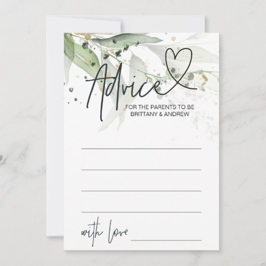 グリーンユーカリプタスベビーシャワーアドバイスゲームカード 招待状 (正面)