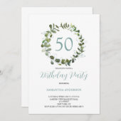 グリーンユーカリプトゥスウォーターカラー50誕生日 招待状 (正面/裏面)