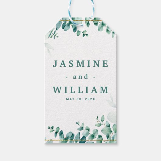 グリーンユーカリプトゥススクエアフレームボーダー結婚ズ ギフトタグ (正面)