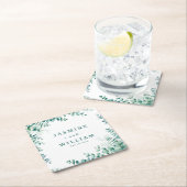 グリーンユーカリプトゥスフレ結婚ームボーダー スクエアペーパーコースター (インサイチュ)