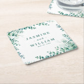 グリーンユーカリプトゥスフレ結婚ームボーダー スクエアペーパーコースター (アングル)