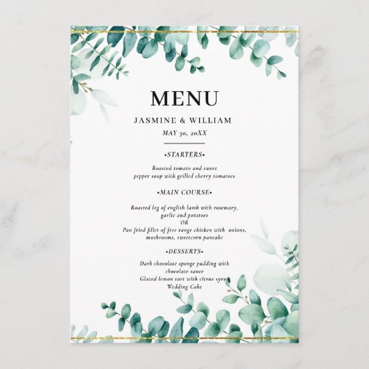 グリーンユーカリプトゥスフレ結婚ームボーダー メニュー (正面)