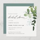グリーンユーカリプトゥス葉ブライダルシャワー招待状 サンキューカード (正面/裏面)