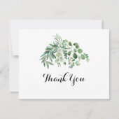 グリーンユーカリモダンカリグラフィフラット結婚ズ サンキューカード (正面)