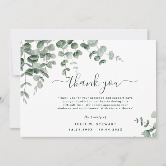 グリーンユーカリモダンー葬儀ありがとう カード (正面)