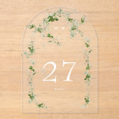 グリーンユーカリリースアーチアクリルテーブル番号 アクリル招待状 (正面)