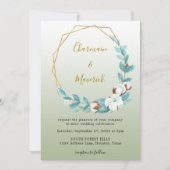 グリーンユーカリ丸フレームQRコード結婚ズ 招待状 (正面)