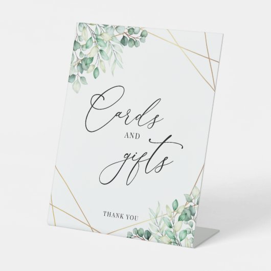 グリーンユーカリ幾何学カードとギフト 台座サイン (正面)