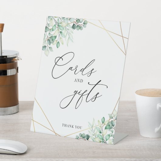 グリーンユーカリ幾何学カードとギフト 台座サイン (インサイチュ)