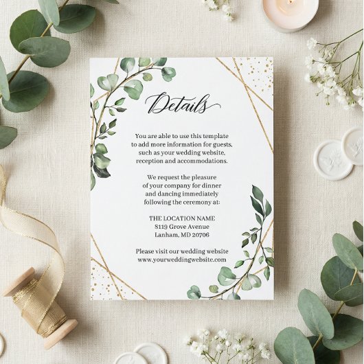 グリーンユーカリ幾何結婚詳細カード