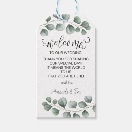 グリーンユーカリ書結婚道の歓迎 ギフトタグ (正面)